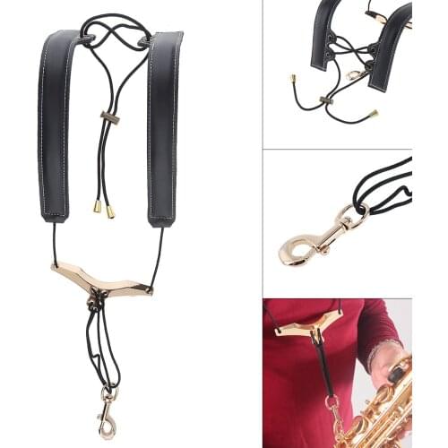 Genuine Leather Saxophone Double Shoulder Neck Strap Cowhide Material Adjustable Sax Stage Play Neck Belt 2 Color Optional