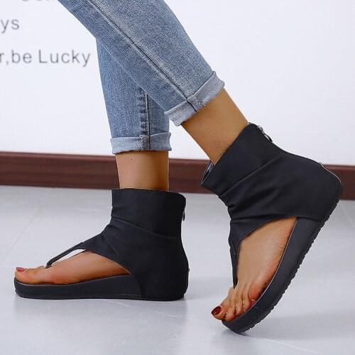 Women Summer Flat Sandals 2021 Fashion Lightweight Non-slip Sandals Open Toe Suede Flat Zipper Shoes Casual Beach Sandals
