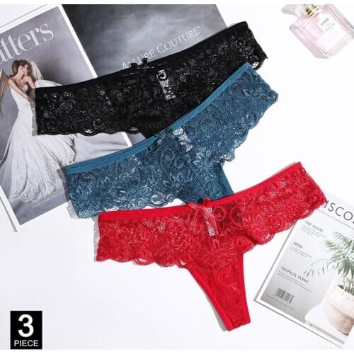 Sexy Lace Panties Underwear Woman Thong G-String T-back Female Lingerie Girls Transparent knickers Set 3 Pcs/lot Dropshipping