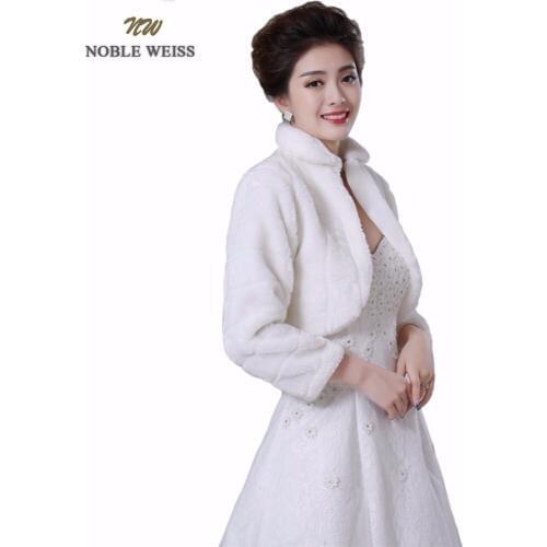 NOBLE WEISS Discount long sleeve wedding jacket Bride cape winter bride fur shawl bolero women wedding coat ivory color 0847