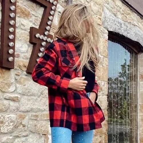 Casual Shirt Coat Vintage Red Black Plaid Womens Shirt Lapel Long Sleeve Winter Tweed Shirt Coat Autumn Shirt Outfit Winter