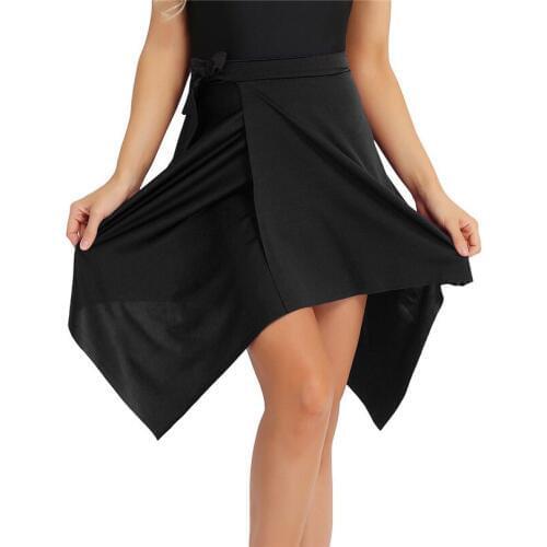 2018 Fashion Women Adult Dance Wrap Skirt Asymmetric Hem Stretchy Latin Dance Wrap Skirt Skating Comfy Over Scarf with Waist Tie