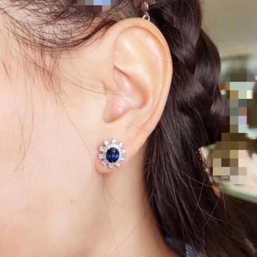 Womens Earrings Fashion Geometry Studs Sapphire Earrings Cute Blue Stone Minimalism Piercing 925 Silver Earrings for Wife