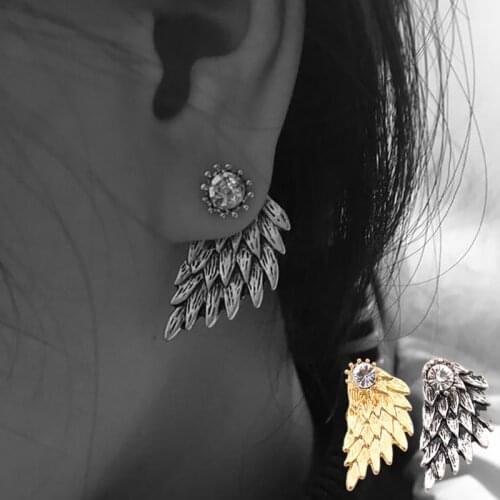 LXOEN Vintage Punk Black Gun Wing Shape Stud Earrings For Women with Cubic Zircon Crystal Girl Studs Fashion brinco Gift bijoux