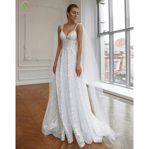 SSYFashion New Sexy Beach Formal Gowns for Women V-neck Backless Sleeveless Sequins Long Evening Dresses Vestidos De Noche