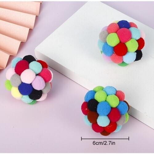 1PCS 6CM Random Color Cat Ball Toy Interactive Plush Creative Pet Play Ball Kitten Chew Toy with Bell Colorful Ball Toy Legendog