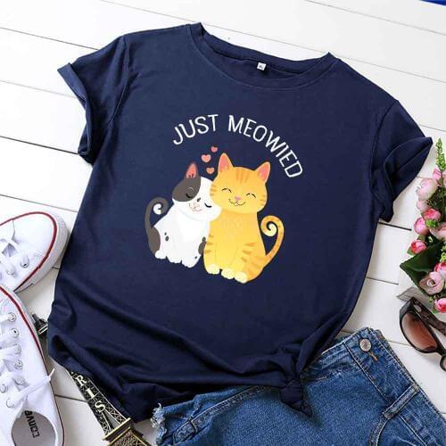 100% Cotton Summer New Womens T-shirt O-Neck Harajuku Cartoon Cat Heart Print Top Casual Female T shirt Oversized Size S-5XL