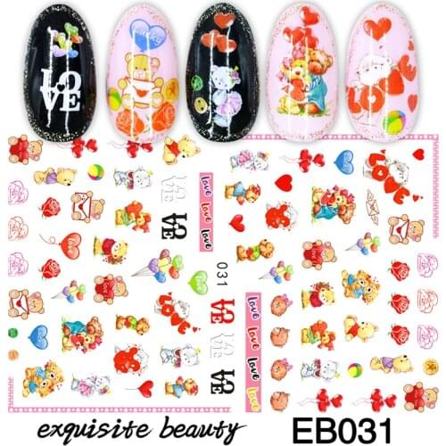 3D Stickers for Nails Summer Fashion Sticker Cute Bear Love Flower Design Nail Art Decorations Foil Wrap Manicure Accessories