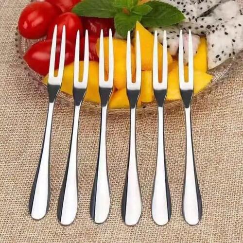 6PCS Stainless Steel Two-tine Fork Fruit Fork Set Tableware Multiple Use Snack Cake Dessert Forks Home Kitchen Flatware