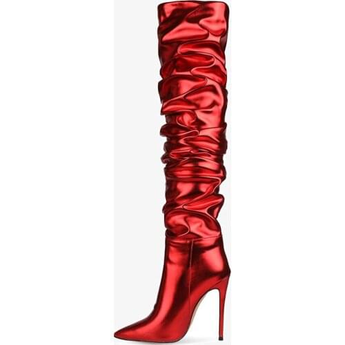 Arden Furtado 2021 winter fashion boots Elegant Zipper Stilettos Heels blue and gold Elegant Knee High Boots Big size 47