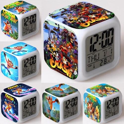 Crash Bandicoot Alarm Clock New Arrlval Game Figure 7 Colors LED Change PVC Model Light-up Toys Kids Boys Touch Light Gift