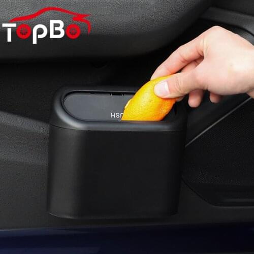 Car Clamshell Trash Bin Hanging Vehicle Garbage Dust Case Storage Box Black ABS Square Pressing Trash Can Universal Organizer