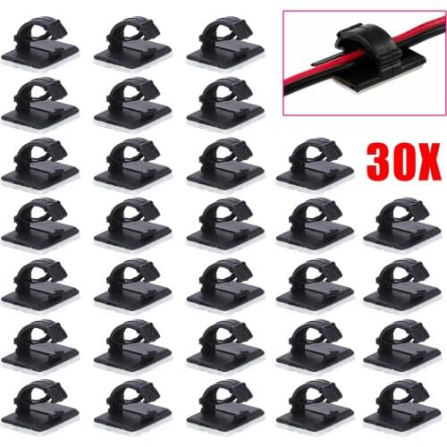 30pcs Self-adhesive Car Wire Clip Fixer Holder Cable Holder Rectangle Plastic Mount Clamp Network Office Cable
