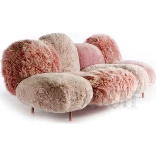 Divano moderno steel legs lounge furniture sofa modern Italian luxury hotel lounge sofa living room fluffy faux fur sofa