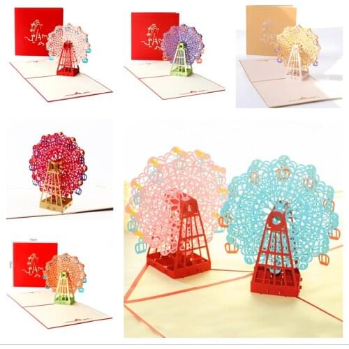 European Laser Cut Wedding Invitations Card 3D Ferris Wheel Pop-up card Greeting Cards Wedding Party Decoration Festival Gift