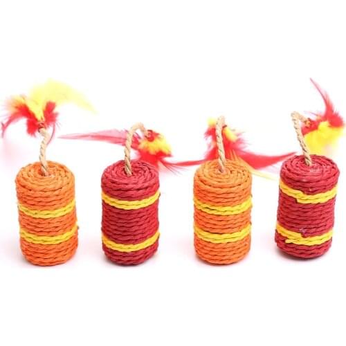 Pet Cat Toys For Claws Grinding Cat Feather Toy Creative Winding Paper Rope Firecracker Shape New Year Series Kitten Playing Toy
