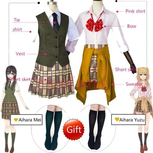 High Quality Citrus Anime Aihara Yuzu Aihara Mei Cosplay Costumes Wig Set Short skirt Japanese-style student wear Sweater Stocks