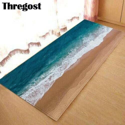Thregost Non Slip Bathtub Mat Beach Sea Print Toilet Carpet Kitchen Mats for Floor Welcome Rugs Washing Machine Bathroom Rug