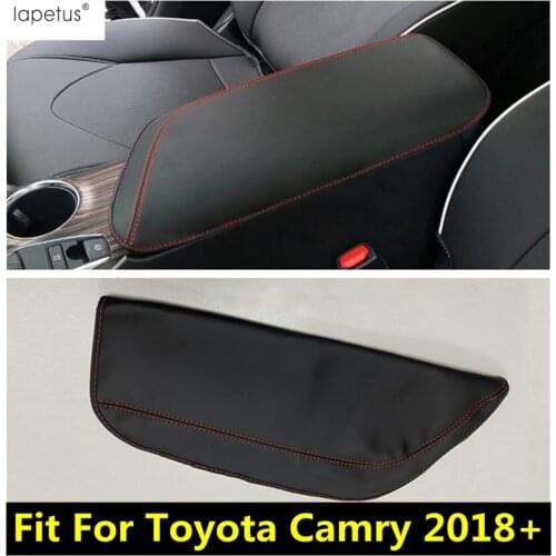 Lapetus Fit For Toyota Camry 2018 - 2021 Black Center Console Seat Armrest Box Protection Pad Molding Cover Kit Trim PU Leather
