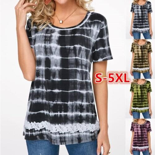 Summer T Shirt Women New 2021 Printed Lace Female Loose t-shirts With Short Sleeves Female Tee Tshirts Dropshipping CHD0033