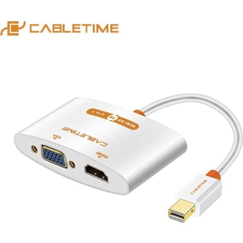 CABLETIME Mini Displayport Adapter to VGA HDMI Adapter Thunderbolt 2 in 1 Converter Cable White For Macbook C070