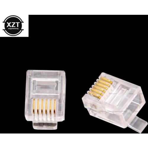 100Pcs/packs 6P6C Crystal Head RJ11 Modular Plug Gold Plated Network Connector Crimp On Solid High Quality
