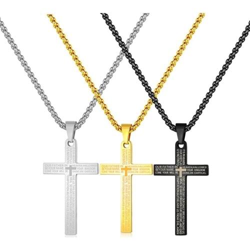 Modyle New Christian Jesus Male Jewelry Punk Vintage Gold Silver Color Stainless Steel Cross Pendant Necklace for Men