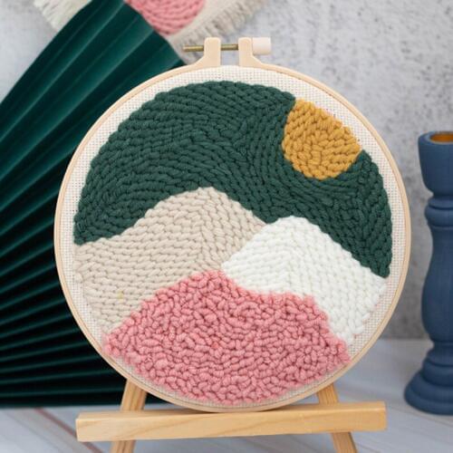 Poking Embroidery Material Package Punch Needle Embroidery Hoops Wool Weaving Set DIY Pattern Embroidered Handmade Tool