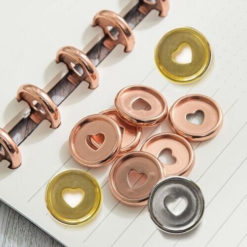 30PCS 23MM Heart Binding Ring Rose Gold Plastic Disc Binding Mushroom Hole Binding Disc 360 DegreeDisc Buckle Office Supplies