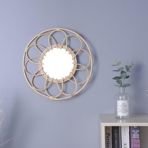 QX2E Rattan Hanging Wall Mirror Innovative Art Decoration Dressing Mirrors for Apartment Living Room Bathroom