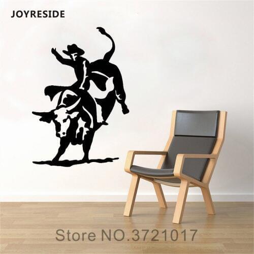 JOYRESIDE Bull Rider Western Cowboy Wall Animal Decals Vinyl Sticker Kids Room Bedroom Living Room Art Decoration Mural A1624