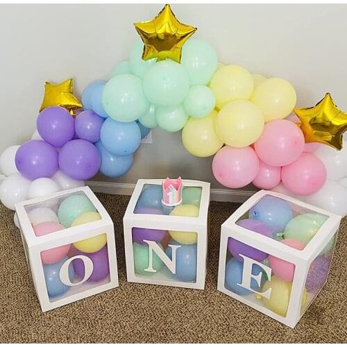 Letter Name Transparent Box A-Z Boy Girl One Year Old Birthday Party Decor Macaron Balloons Box Baby Shower Wedding Supplies