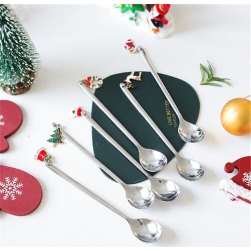 Navidad 2022 New Year Christmas Gift Kids Stainless Steel Snowman Elk Christmas Tree Spoon Christmas Decoration Home Decoration
