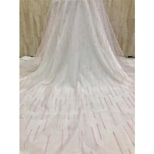 New design embroidered lace super Quality french net Lace Fabric with beads YG-466 for party dress