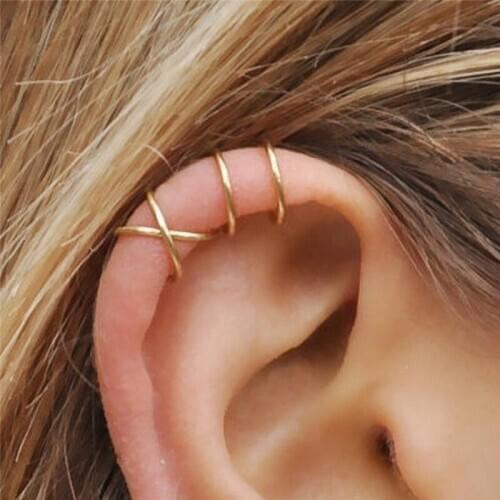 1Pcs The new creative clip-on clip earrings C shape double cross earrings U no ear pierced earrings alloy earrings