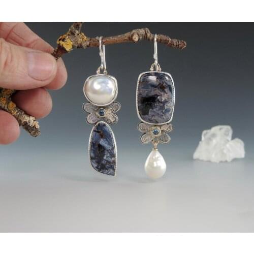 Exquisite Pearl Colorful Natural Stone Drop Earrings for Women Boho Ethnic Handmade Asymmetric Dangle Earring Wedding Jewelry