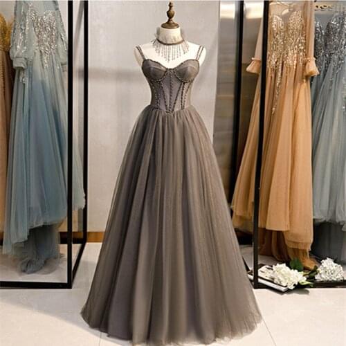Gray Evening Dress Abendkleider 2020 Sexy Sweetheart A-line Formal Dress With Beads Evening Dresses Long Dress Robe De Soiree