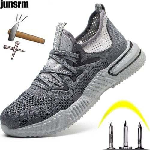 Summer safety shoes mesh breathable lightweight mens womens protective shoes steel toe cap puncture-proof sports work boots