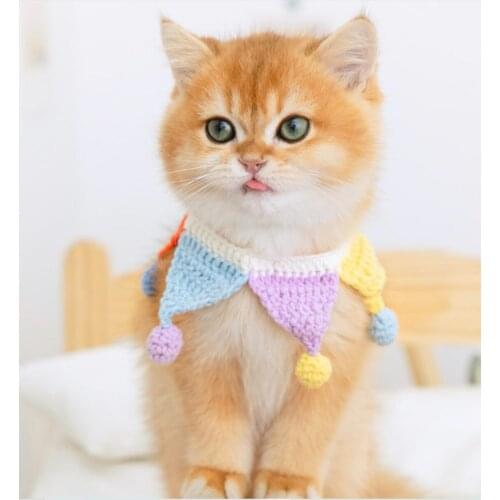 Handmade Wool Knitted Pet Bib Japanese Cat Collar Soft Comfortable Custom Cute Cat Collar