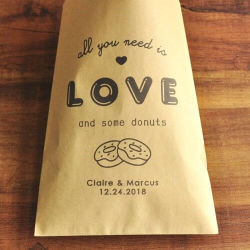 Donut Favor Bag,Wedding Favor Bag,Personalized Name & Date Favor Bag,Kraft Wedding Favour Paper Bags