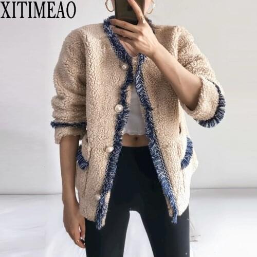 Loose Clothes Ladies Retro Style Breasted Lambskin Coat Short Winter New Women Single Breasted Patchwork Jacket