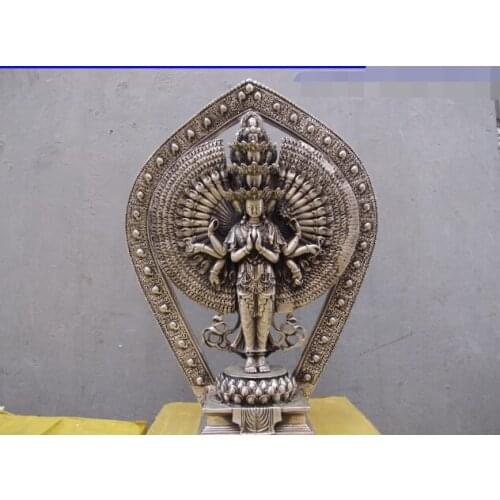Tibet White copper silver Eleven-faced Guan Yin Kwan-yin Statue fast