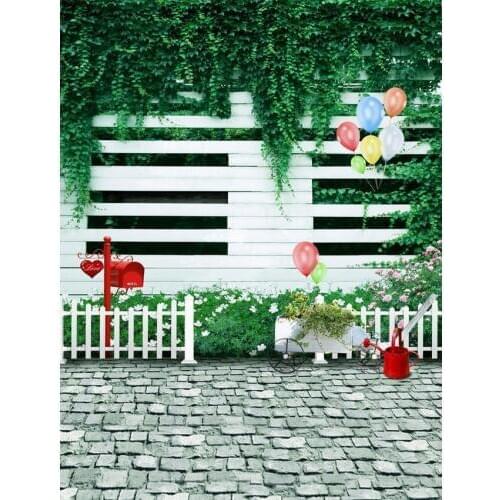 TR Spring Green Vine Grass White Fence Camera Fotografica Children Baby Photography Backdrop Wedding Background for Photo Studio
