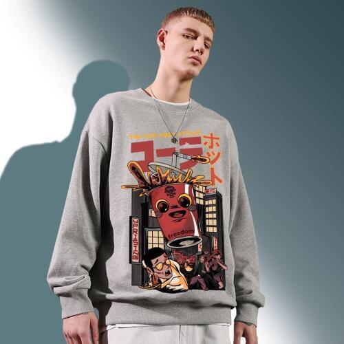 Japanese Hoodies Harajuku Cartoon Cola Demonization Sweatshirts Men Hip Hop Monster Streetwear Cotton HipHop Hoodies, Sweatshirt