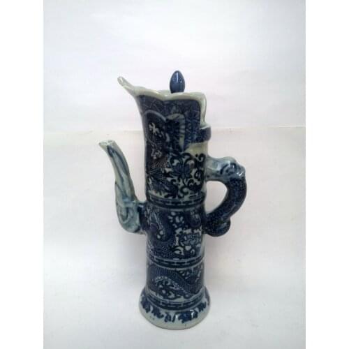 YIZHU CULTUER ART Collected China Old blue-and-white Porcelain Flower Dragon Flagon Pot H 8.3 inch Family Decoration Gift