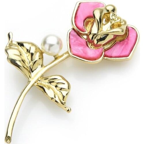 Wuli&baby Red White Acrylic Rose Flower Women Brooches Pearl Flower Weddings Party Office Brooch Pins Gifts