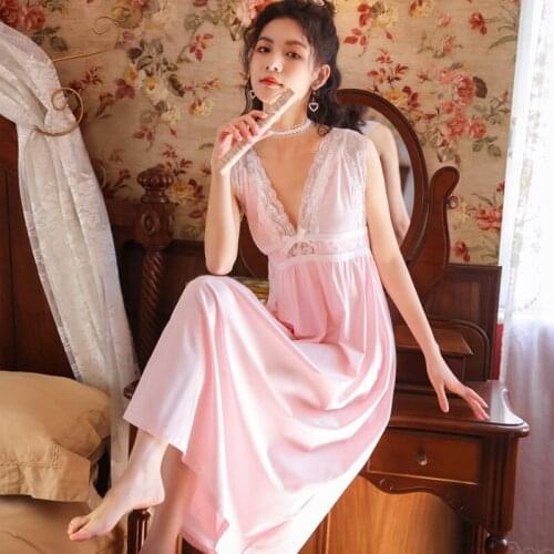Wasteheart Homewear Pink Blue Sexy Sleepwear Night Dress Lace Backless Women Nightwear Luxury Nightgown Female Gown Plus Size