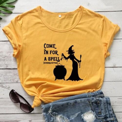 Women Halloween Fall Tshirt Funny Bad Witch Tee Shirt Top Come In For A Spell T-shirt Vintage