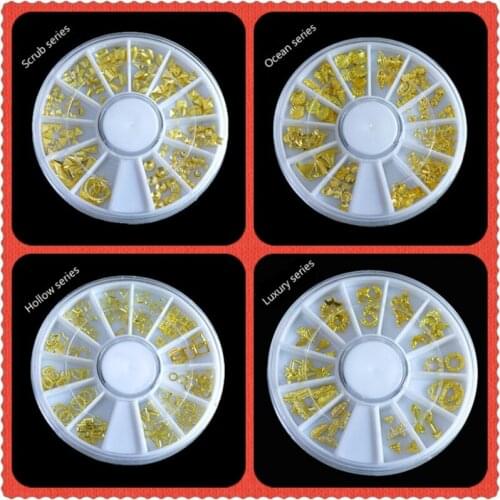 1 Box Gold Metal Nail Rhinestone Nails Art 3D Nail Art Decorations Ocean Animal Metal Studs Beads Gel Polish Manicure Supply
