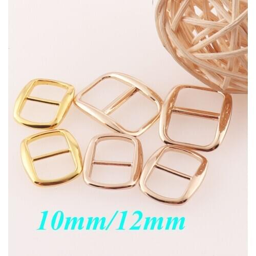 10mm/12MM Pale Gold/Gold Slider Buckles,50 Pcs Square Buckles Shoe Bag Buckles, Luggage Straps,Fasteners Belt Buckle -1/2"